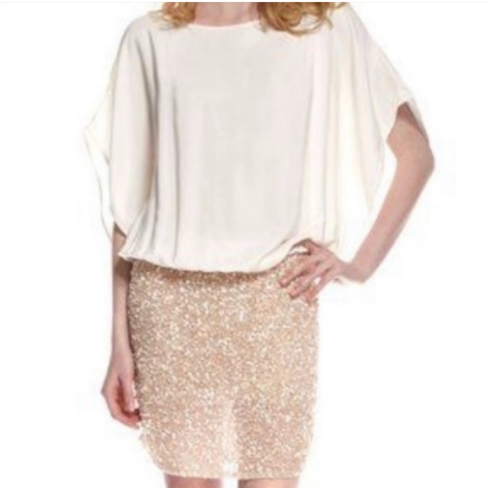 Parker silk and beaded cream batwing medium dress